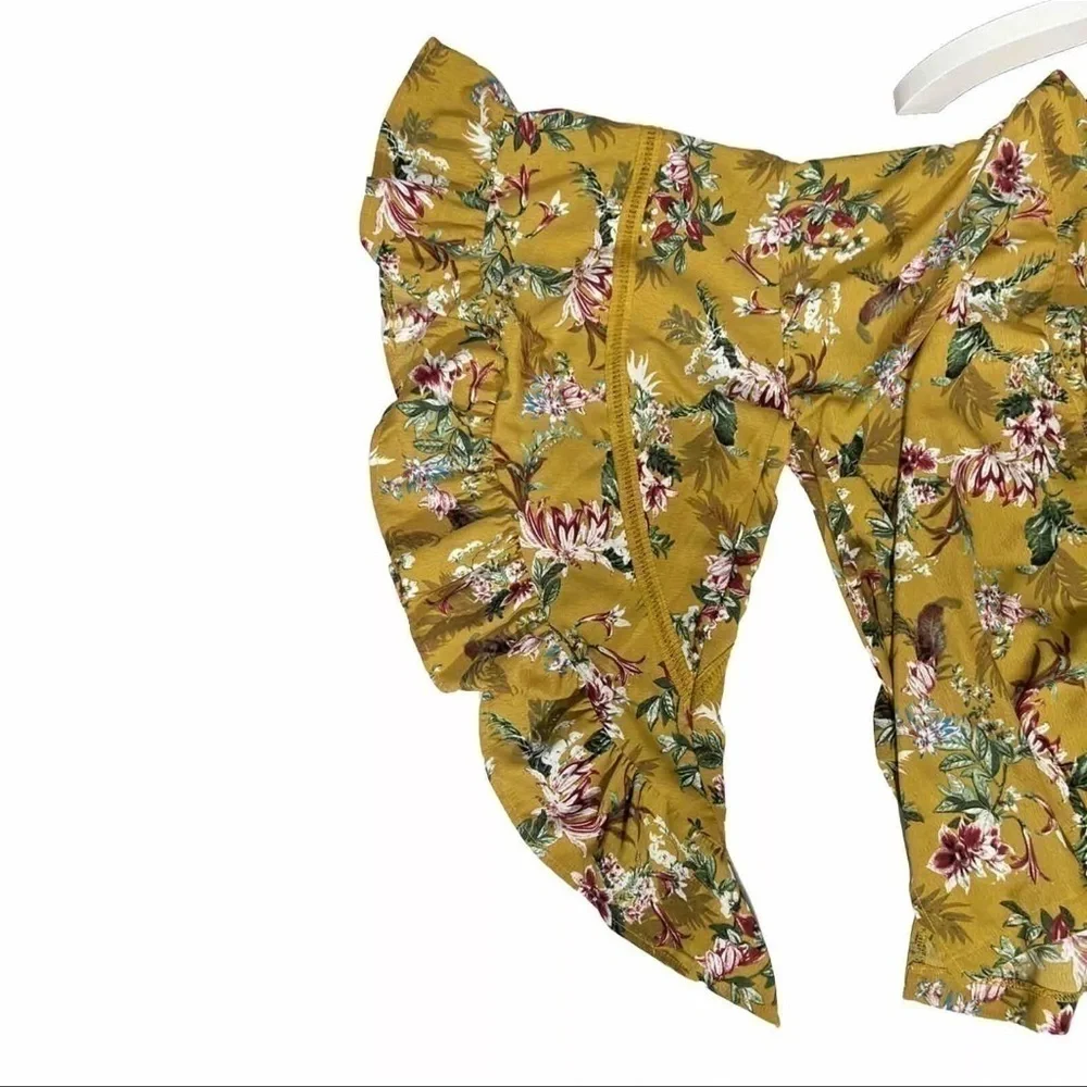 Easel Yellow Floral Kimono Beach Cover Up Ruffle Short Sleeves Lightweight Small